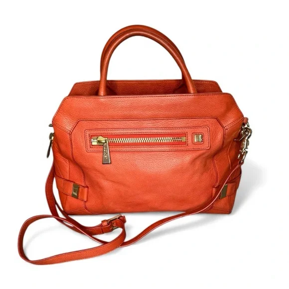 Botkier red Orange Leather Handbag satchel quiet luxury crossbody purse - Picture 1 of 11
